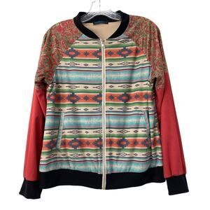 Southwestern Aztec Faux Suede Bomber Flight Jacket Womens Sz S Western Cowgirl